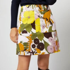 Mini Skirt In Big Flower Rose Heavy Cotton Stretch -Garbiera Sales Store S72144 449