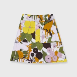 Mini Skirt In Big Flower Rose Heavy Cotton Stretch