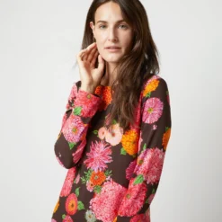 Long Sleeve Swing Dress In Chocolate Gin Sablé -Garbiera Sales Store S72145 135