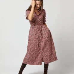 Classic Shirtwaist Dress In Red/Pink Multi Nectar Liberty Fabric -Garbiera Sales Store S72251 310