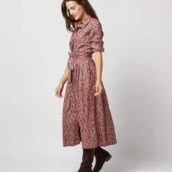 Classic Shirtwaist Dress In Red/Pink Multi Nectar Liberty Fabric -Garbiera Sales Store S72251 335