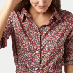 Classic Shirtwaist Dress In Red/Pink Multi Nectar Liberty Fabric -Garbiera Sales Store S72251 403