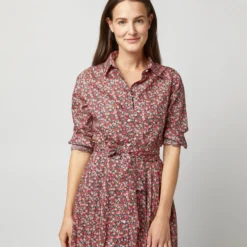 Classic Shirtwaist Dress In Red/Pink Multi Nectar Liberty Fabric -Garbiera Sales Store S72251 409