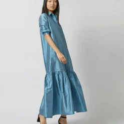 Manon Dress In Steel Blue Silk Shantung -Garbiera Sales Store S72255 9706