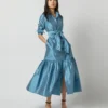 Manon Dress In Steel Blue Silk Shantung -Garbiera Sales Store S72255 9772