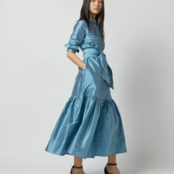 Manon Dress In Steel Blue Silk Shantung -Garbiera Sales Store S72255 9789