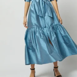 Manon Dress In Steel Blue Silk Shantung -Garbiera Sales Store S72255 9868