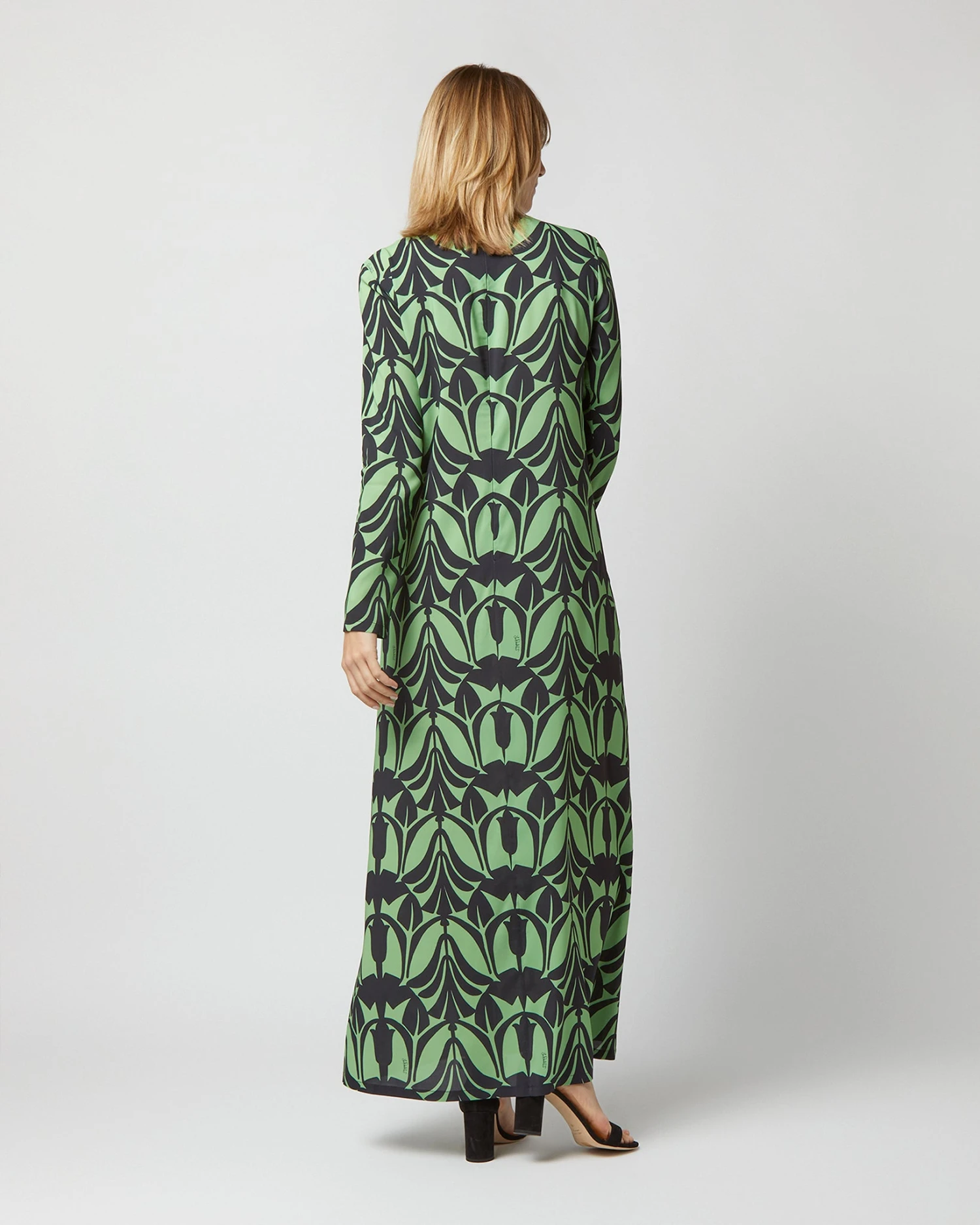 Long Sleeve Swing Dress In Papyrus Green Sablé 6 Long Sleeve Swing Dress In Papyrus Green Sablé - Image 4
