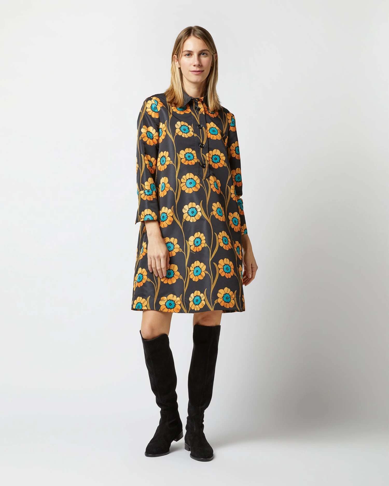 Short Artemis Dress In Daisychain Black Faille 3 Short Artemis Dress In Daisychain Black Faille