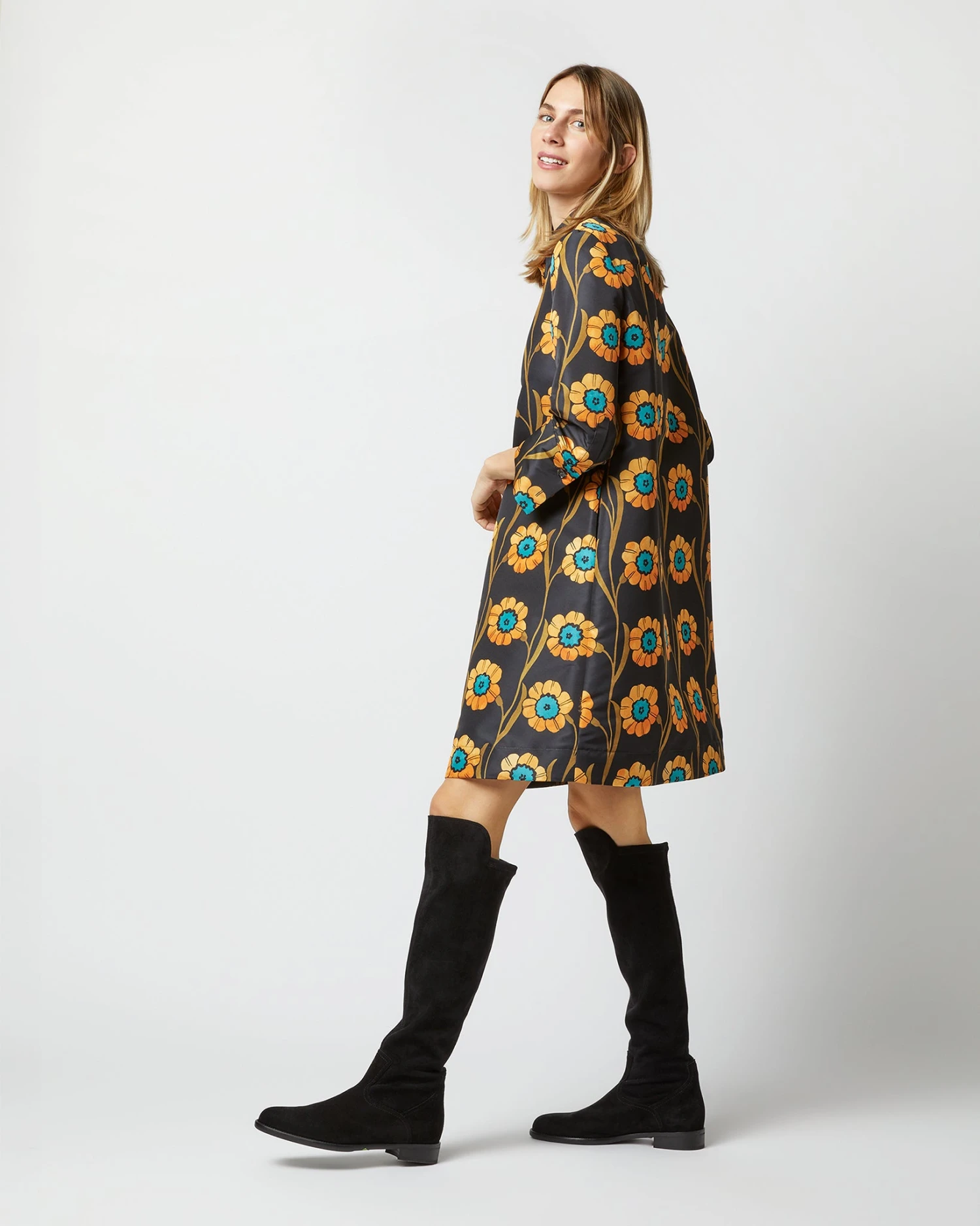 Short Artemis Dress In Daisychain Black Faille 6 Short Artemis Dress In Daisychain Black Faille - Image 4