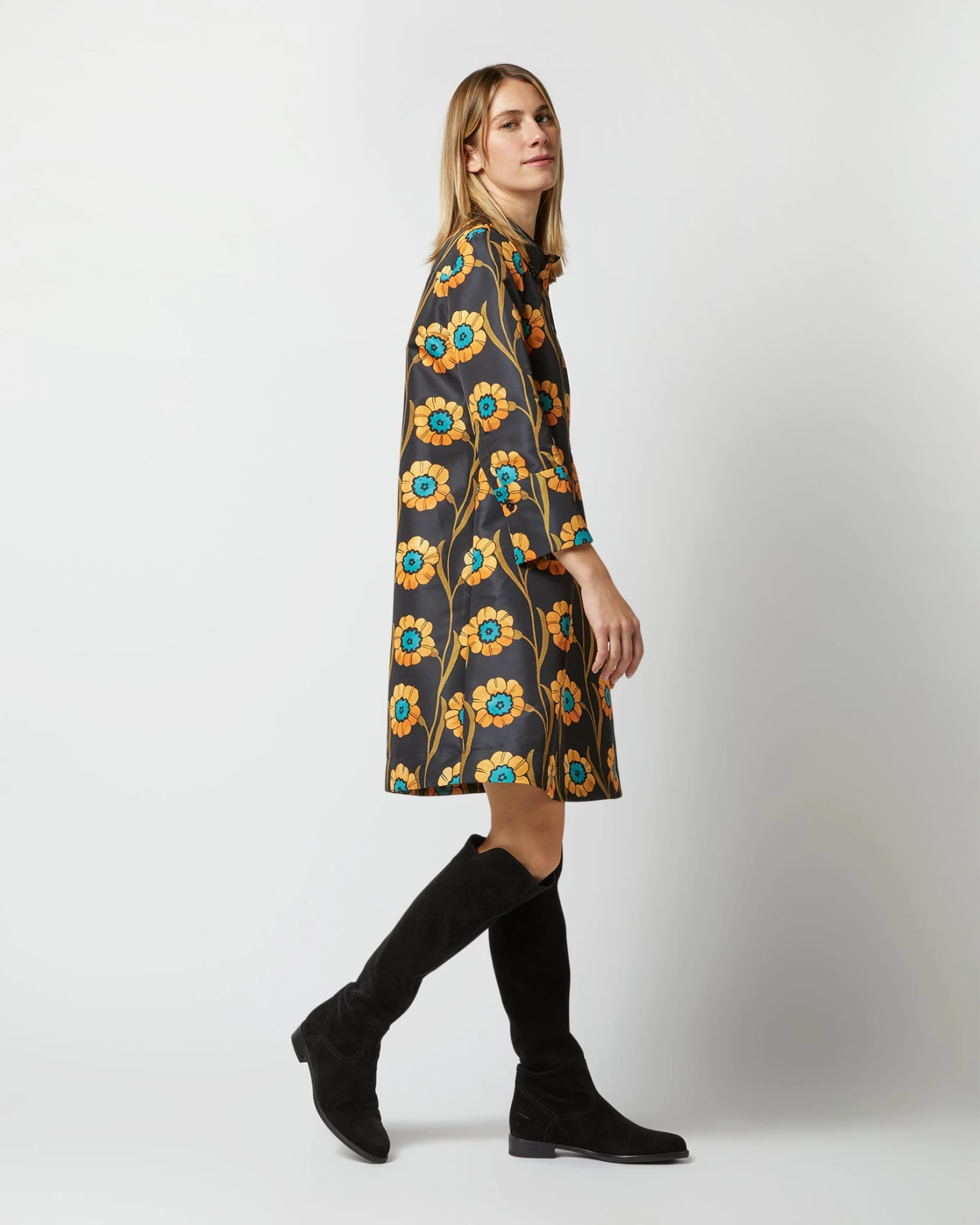 Short Artemis Dress In Daisychain Black Faille 4 Short Artemis Dress In Daisychain Black Faille - Image 2