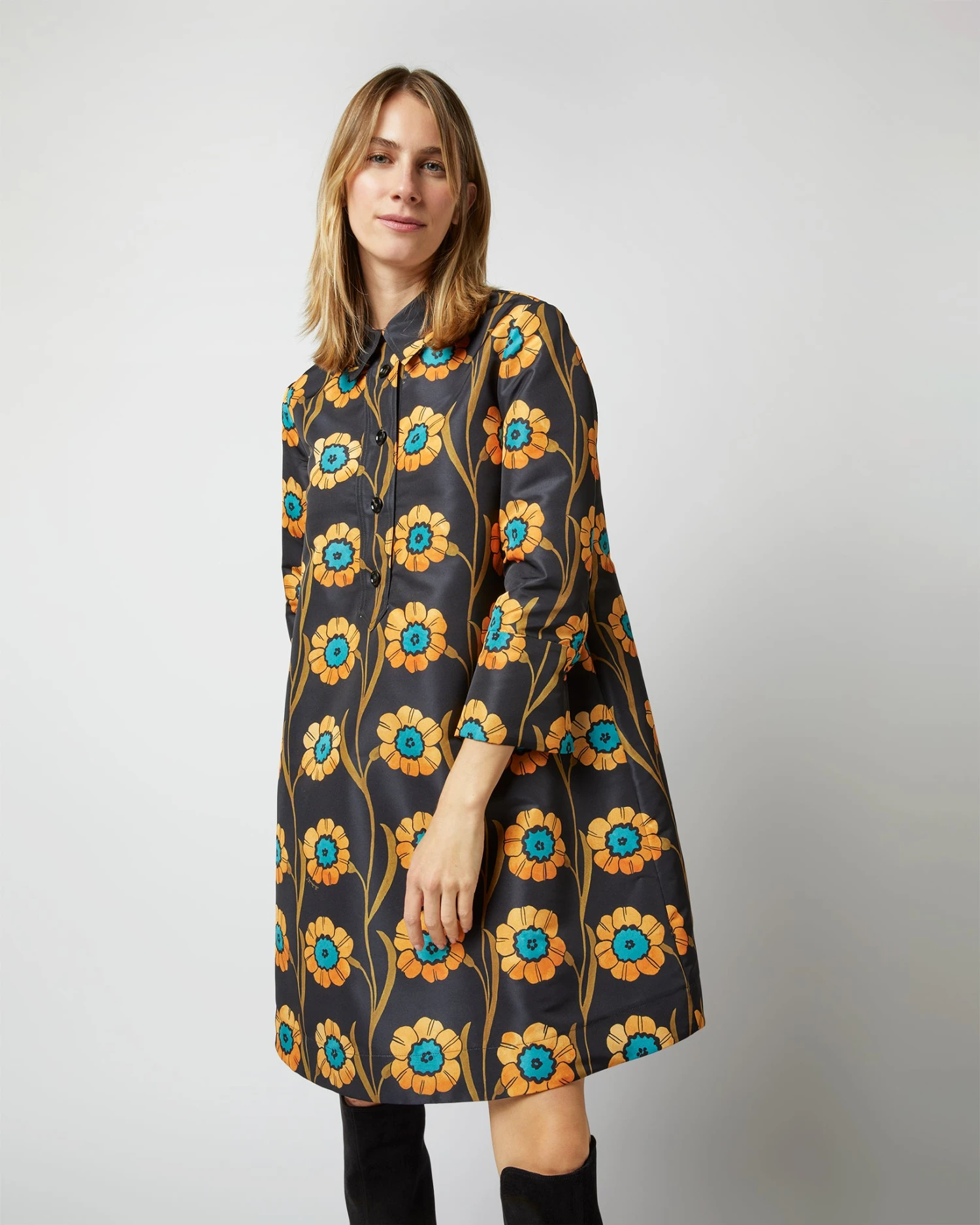 Short Artemis Dress In Daisychain Black Faille 8 Short Artemis Dress In Daisychain Black Faille - Image 6