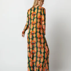 Long Sleeve Swing Dress In Arcturus Blue Petrol Velvet Devoré -Garbiera Sales Store S72958 186