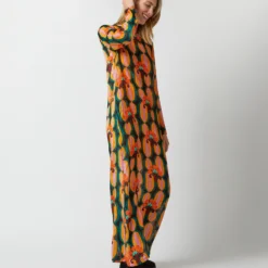 Long Sleeve Swing Dress In Arcturus Blue Petrol Velvet Devoré -Garbiera Sales Store S72958 214