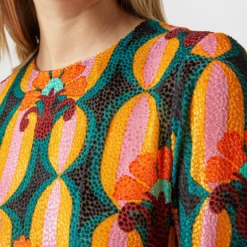 Long Sleeve Swing Dress In Arcturus Blue Petrol Velvet Devoré -Garbiera Sales Store S72958 249