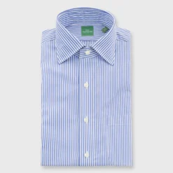 Spread Collar Dress Shirt In Blue Bengal Stripe Poplin