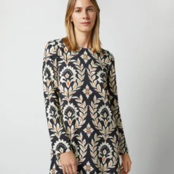 Long Sleeve Swing Dress In Ghirlanda Black Sablé -Garbiera Sales Store s72951 113