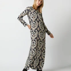 Long Sleeve Swing Dress In Ghirlanda Black Sablé -Garbiera Sales Store s72951 60